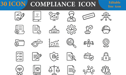 Compliance icon set isolated on white background, thin line vector illustration