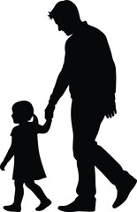 Silhouette Of A Father Walking Hand In Hand With His Young Daughter family holding hands