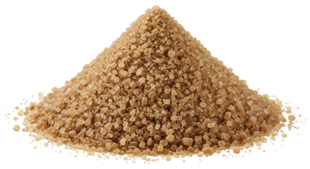 Isolated pile of cane sugar granules, a simple sweetener, brown sugar with natural flavor