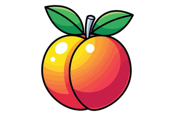 Vector art of a vibrant cartoon peach with luscious colors and a playful design, its smooth skin and juicy appearance evoke a sense of freshness and sweetness