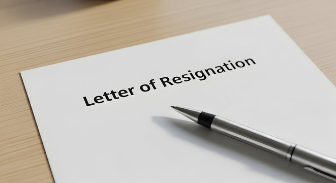 Formal Letter of Resignation on a Desk with a Pen, Symbolizing a Career Change or New Beginning
