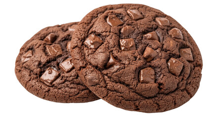 Isolated rich chocolate cookies with chunks of chocolate for bakery or menu use