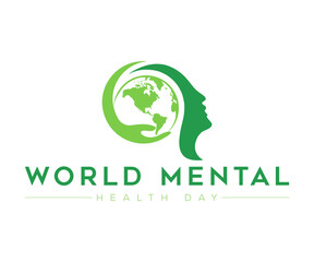 World mental health day logo with earth and head