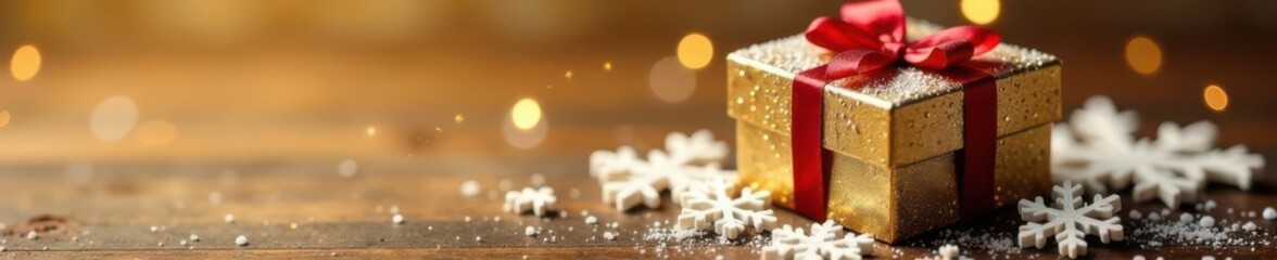 Elegant painted box, snowflake embellishments, glitter, gold background, craft box, craft