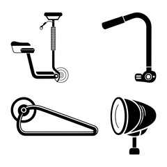 Traditional Rickshaw Spare Parts Bold Line Art Vector Set, Minimal Black Icons.