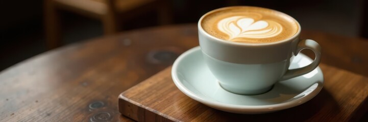 Layered latte macchiato, creamy foam, wooden board setting , glass, macchiato, refreshment