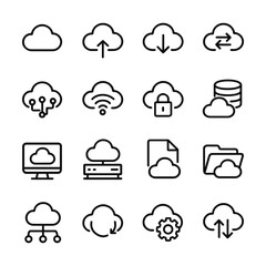 Cloud storage and services icons. Outline symbols. Line design