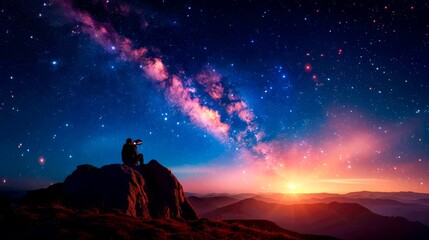 hilltop next to a high-tech telescope, looking at a brilliantly shining Star of Bethlehem