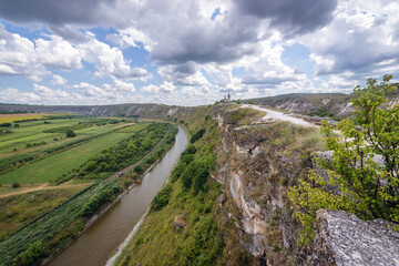 River Raut and fields seen from tourist trail in Old Orhei - Orheiul Vechi natural and historical complex near Trebujeni village, Moldova