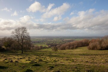 Fototapeta premium Farmland above Willersey, Cotswolds, Gloucestershire, England