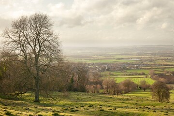 Fototapeta premium Farmland above Willersey, Cotswolds, Gloucestershire, England