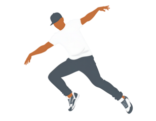 Silhouette of man dancing hip hop, street dance and urban performance isolated on transparent background.