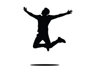 Silhouette of man jumping with joy, happiness and celebration concept isolated on transparent background.