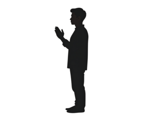 Silhouette of person praying, faith and spirituality concept isolated on transparent background.
