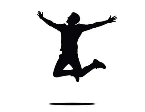 Silhouette of man jumping with joy, happiness and celebration concept isolated on transparent background.