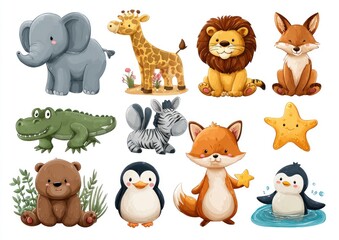 Fototapeta premium Cute cartoon animals in a safari theme