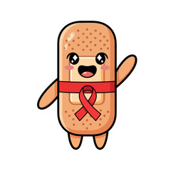 Cute cartoon bandage character with red ribbon