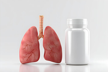 Human Lungs Beside Medicine Bottle