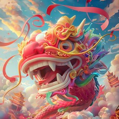 Chinese dragon head in a cartoon