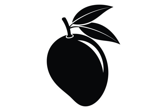 Vector art of a simple yet elegant silhouette of a mango fruit with leaves, perfect for minimalist designs and tropical themes