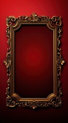 Ornate antique golden frame with elaborate scrollwork and floral motifs on a rich red gradient background
