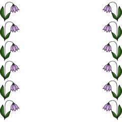Naklejka premium Delicate purple bell-shaped flowers with green leaves form a charming vertical border, a clean vector illustration suitable for decorative backgrounds.