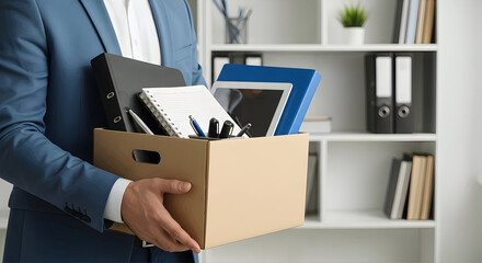 Professional Employee Carrying Box of Personal Belongings After Resignation
