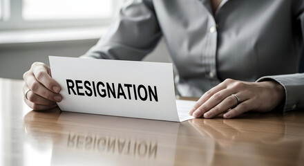 Professional holding a resignation letter at a meeting table, symbolizing a career change, notice of departure, or quitting employment.