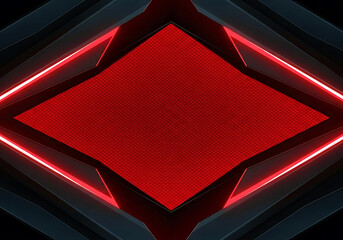 Abstract red diamond shape with glowing neon light edges on a dark futuristic background, digital art, scifi concept