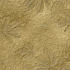 Golden textured leaves, leaf relief on golden texture
