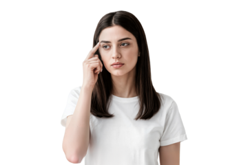 pensive girl stands against concept png transparent background chica pensativa contra fondo transparente png fille pensive debout sur fond transparent png
