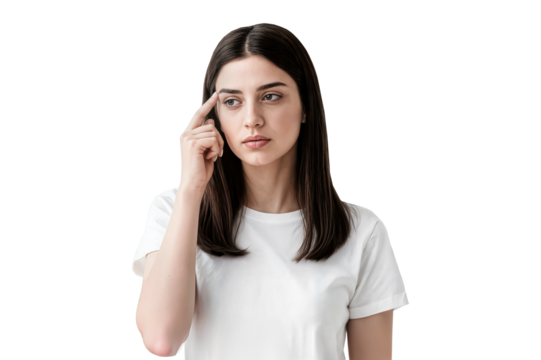 pensive girl stands against concept png transparent background chica pensativa contra fondo transparente png fille pensive debout sur fond transparent png