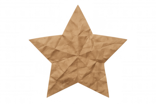 Crumpled paper star shape with brown kraft texture, isolating object on transparent background - Powered by Adobe