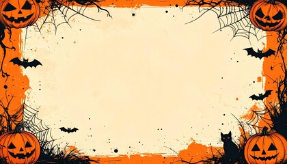 Vintage Halloween poster background with pumpkin orange beige tones and retro distressed effect