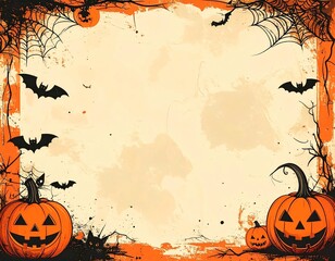 Vintage Halloween poster background with pumpkin orange beige tones and retro distressed effect