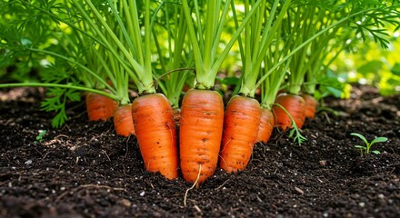 Vibrant Organic Carrots Growing in Rich Garden Soil Under Natural Sunlight