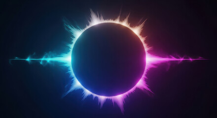 Abstract Audio Spectrum Visualizer with Vibrant Neon Colors and Circular Centerpiece for Dynamic Sound Representation and Modern Technology Aesthetics