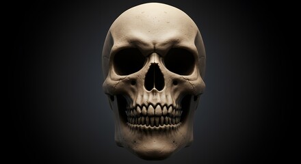Obraz premium Realistic human skull illustration against dark background with dramatic lighting