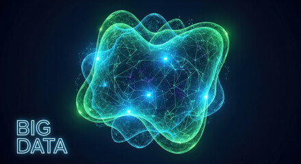 Abstract Big Data Visualization with Interconnected Nodes and Glowing Lines Representing Complex Data Sets and Information Flow in a Modern Technological Context