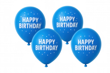 Blue birthday balloons with happy birthday text, floating for party celebration on a transparent background