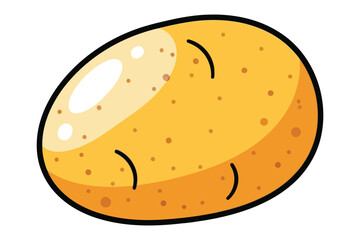 Vector art of a cartoon illustration of a potato, featuring a goldenbrown skin, dark brown spots, and a smooth, rounded shape