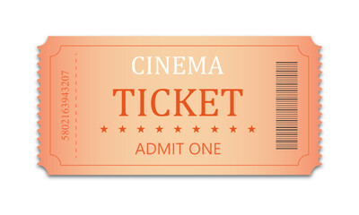 Movie ticket isolated on white background.