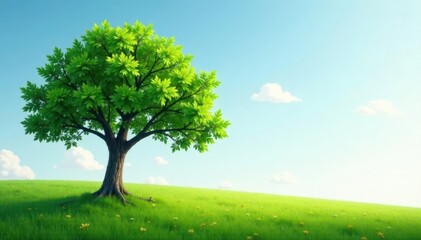 Gentle breeze rustles leaves of solitary tree, peaceful scene , summer, cycle, wind