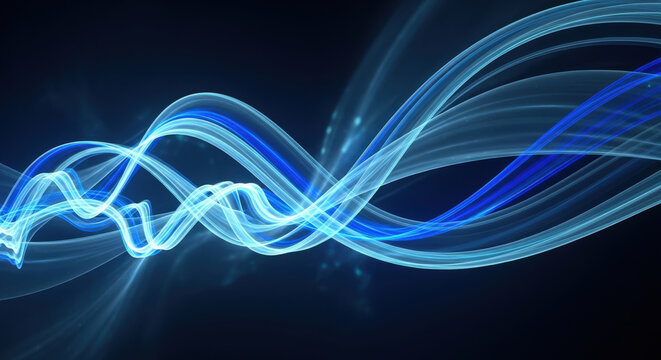 Abstract Blue Light Waves on Dark Background Representing Energy, Technology, and Connectivity in a Dynamic and Modern Visual