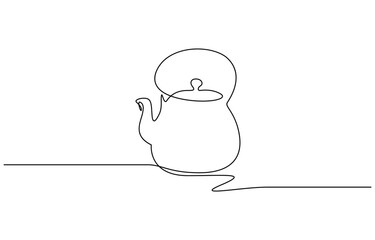 Continuous one line drawing of teapot minimalist vector illustration isolated on transparent background. Editable outline