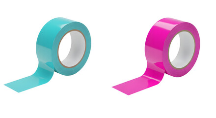 Two rolls of colorful adhesive tape in blue and pink isolated on white, perfect for craft projects and office use