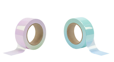 Two rolls of pastel colored adhesive tape in pink and blue on white background, perfect for crafts and decoration projects
