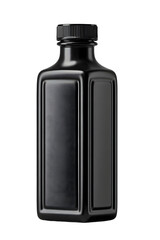 Matte black square bottle with screw cap, modern and bold design, reusable, ideal for juices, cold brew, or minimalist drink storage.