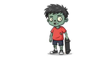 Cute Skater Zombie Kid Cartoon Vector
