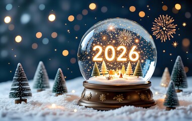 new year greeting card with snowflakes and holiday decoration.